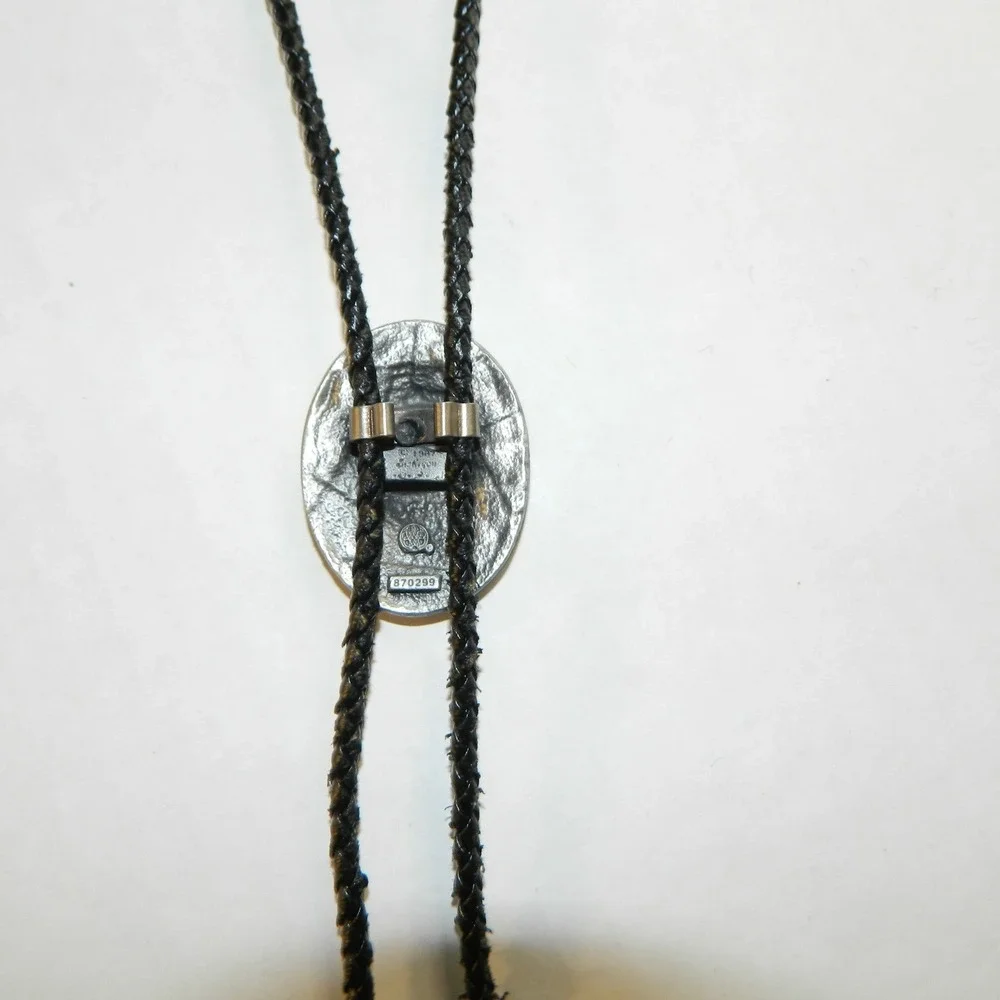 Vintage Bolo Tie Mens Brown Green Cowboy Horseback Enamel 1987 Western